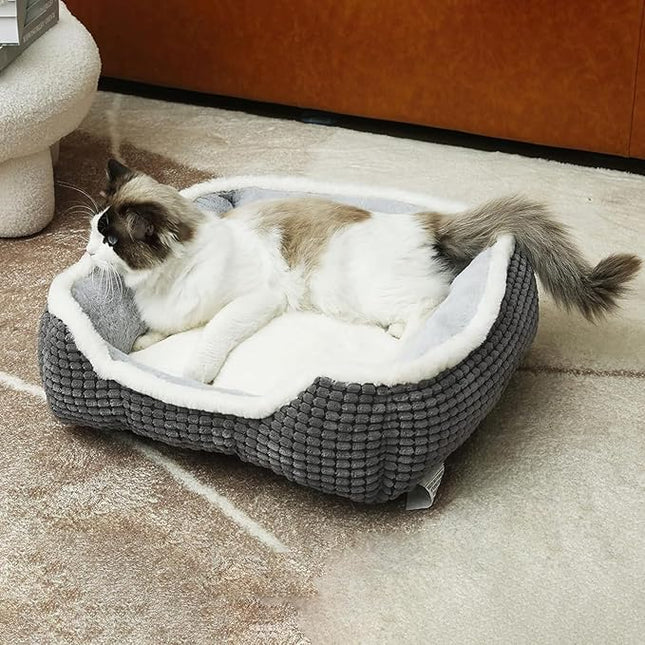 Luxury Square Grey Animal Bed - Super Soft, Washable, Anti-Slip & Water-Resistant, Suitable for Medium Size Dogs & Indoor Cats