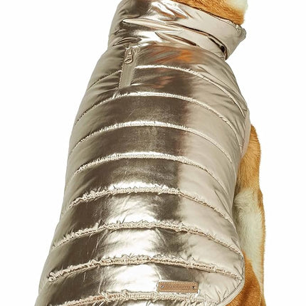 Blueberry Pet Cozy & Comfy Windproof Lightweight Quilted Fall Winter Glossy Dog Puffer Jacket in Gold, Back Length 12.5", Size 10, Warm Coat for Small Dogs