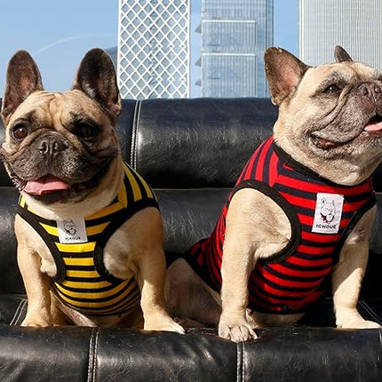 iChoue English Bulldog 100% Breathable Cotton Striped T Shirts Halloween Vest Clothes for Medium Dogs Tank Tops French Frenchie Pug Boston Terrier Pitbull Yellow Black Stripes - XXLarge