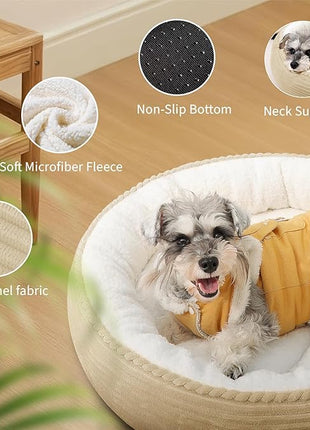 Cat Bed, 23In Dog Beds for Small Dogs, Calming Cat & Dog Beds for Indoor Pets, Pet Beds Comfortable Donut Round Ultra Soft (Camel, 23" L x 23" W x 6.5" Th)