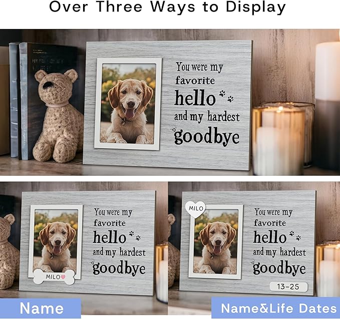 Dog Memorial Gifts for Loss of Dog, Pet Memorial Frame, Cat Memorial Gift, Pets Loss Sympathy Gifts, Wooden Dogs Memorial Picture Frame with DIY Name Options
