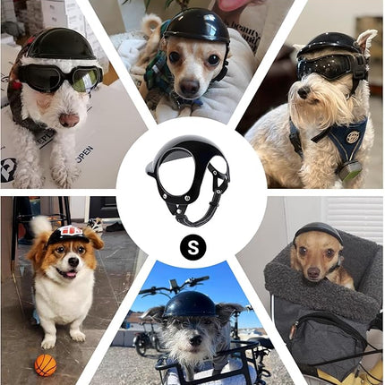 LESYPET Small Dog Helmet for Small Dogs, Dog Hat with Ear Hole Adjustable Strap Outdoor Motorcycling Biking, Black