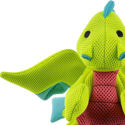 goDog Mesh Dragons Squeaky Plush Dog Toy, Double Chew Guard Technology - Green, Large
