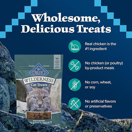 Blue Buffalo Wilderness Soft Cat Treats, Made with Natural Ingredients, Chicken & Trout Recipe, 2-oz Bag
