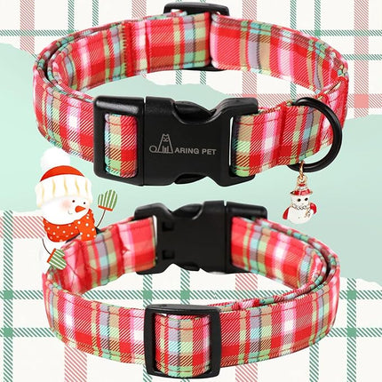 ARING PET Christmas Dog Collar-Cute Red Green Plaid Dog Collars, Adjustable Christmas Pet Collars Puppy Collar with Quick Release Buckle for Girl&Boy Dogs