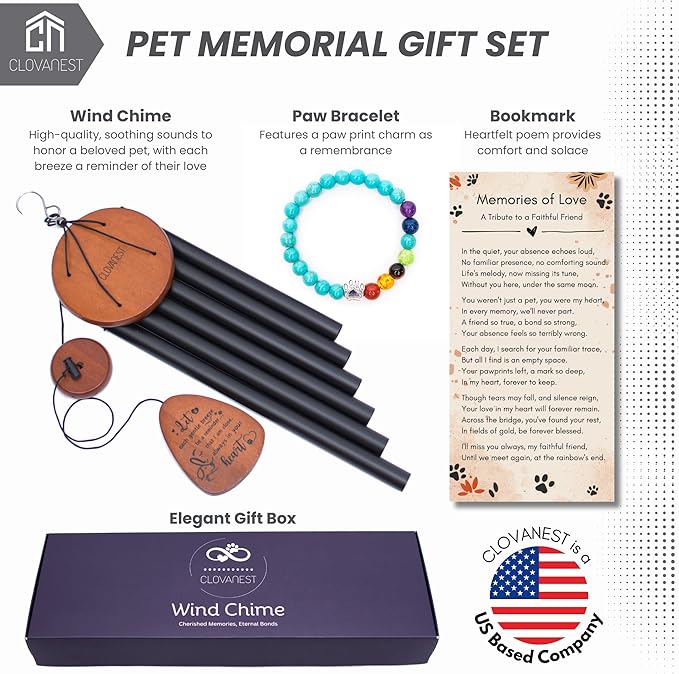 Pet Memorial Wind Chime (28 Inches), Loss of Pet Sympathy Gift Dog, Rainbow Bridge, Pet Memorial Gifts for Dogs, Remembrance, Bereavement Memory Gifts Dogs, passing away gift, Dog Wind Chimes Memorial