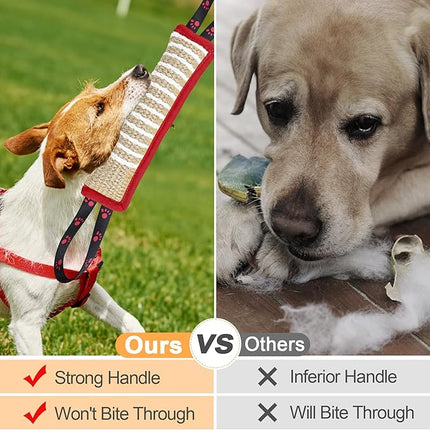 Dog Tug Toy Dog Bite Jute Pillow Pull Toy with 2 Strong Handles Perfect for Tug of War, Puppy Interactive Play, Tear Resistant Bite Training Toys for Small Medium Large Dogs (Red Footprint)