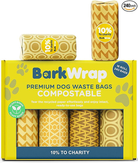 240 Biodegradable Dog Poop Bags Rolls Extra Thick Compostable Waste Doggie Pet Bulk Leak-Proof Bag - 100% Certified Home with Beautiful Colorful Design and Easy Open Compliant 10% To Charity
