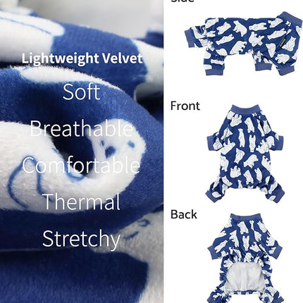 Fitwarm Polar Bear Dog Pajamas, Dog Clothes for Small Dogs Girl Boy, Pet Onesie with Feet, Cat Outfit, Lightweight Velvet, Royal Blue, White, XXL