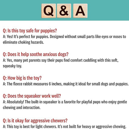 SPOT 6in Vermont Style Fleece Rabbit Dog Toy – Soft Comfort Plushie for Small Dogs & Puppies – Built-in Squeaker – Safe for Light Chewers – No Plastic Parts – Calming & Cuddly Pet Toy