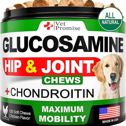 Glucosamine for Dogs - Hip and Joint Supplement for Dogs - Glucosamine Chondroitin - Joint Pain Relief Pills - MSM - Advanced Health Support Supplement - 120 Mobility Chews - Made in USA