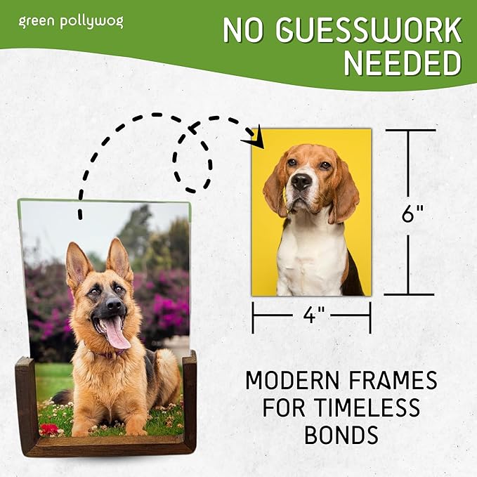 Green Pollywog | Wood Base Pawprint Frame Kit | (2) 4” x 6” Vertical Wooden Picture Frames | Extra-Large Clean Touch Ink Pad | Dog Paw Print Gifts | No Mess Ink Pad | Pet Memorial Picture Frame