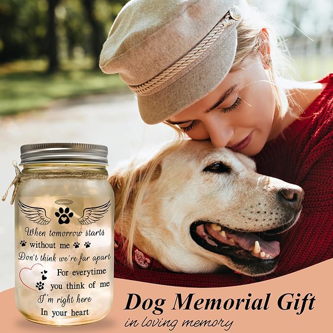 2IMT Dog Memorial Gifts, Pet Loss Sympathy Gift, Dog Sympathy Gifts for Loss of Dogs, Pet Memorial Gift for Dogs, Remembrance Bereavement Grieving Memorial Condolence for Cat, Jar Light Loss of Pets