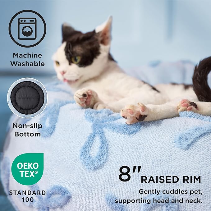LE SURE Donut Cat Beds for Indoor Cats - Round Small Dog Bed Calming Pet Beds, Cute Modern Beds with Jacquard Shaggy Plush & Anti Slip Bottom, 20 Inch, Ice Melt