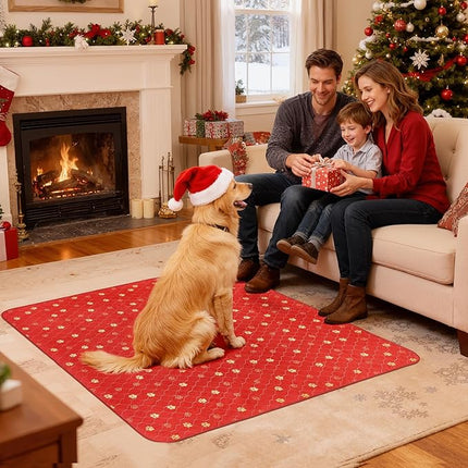 Fostanfly Washable Pee Pads for Dogs, 2 Pack Reusable Super Absorbent Non-Slip & Leak-Proof 63"x63" for Whelping, Extra Large Potty Training for Puppy, Christmas & New Year's Essential for Dogs, Red