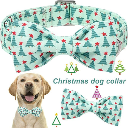 ARING PET Christmas Dog Collar with Bow, Cute Xmas Green Christmas Tree Bowtie Pet Collars for Puppy Small Medium Large Girl Boy Dogs-L