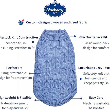 Blueberry Pet Classic Fuzzy Textured Knit Pullover Crew-Neck Dog Sweater in Heather Blue, Back Length 18", Pack of 1 Clothes for Dogs