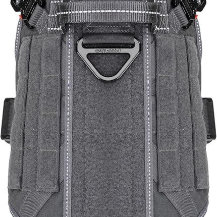 ICEFANG Tactical Dog Harness, Medium Size,2X Metal Buckle,Working Dog MOLLE Vest with Handle,No Pulling Front Leash Clip,Hook and Loop Panel (Grey,M (Pack of 1))