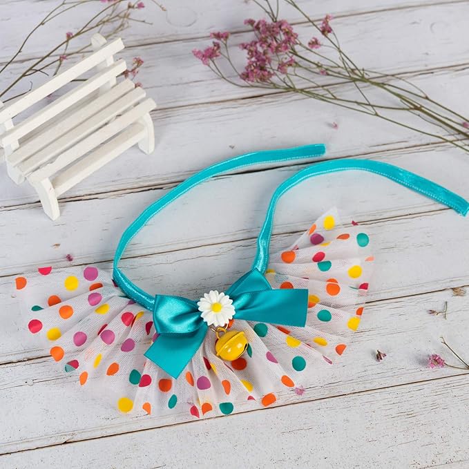 2PCS Dog Cat Collar with Bell Colored Polka Dot Daisy Pet Bib Cute Scarfs Necklace Neck Strap for Pet Costume Supplies
