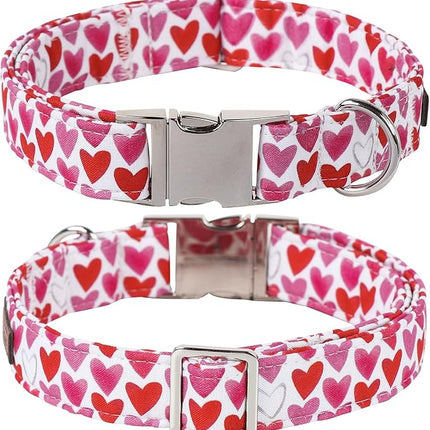 Lionet Paws Valentine's White Dog Collar, Cute Heart Dog Collar for Large Dogs, Adjustable Cotton Pet Collars for Large Dogs