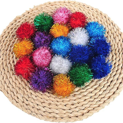 20 Pack 2 Inches Sparkle Balls for Cats, Large Size, Glitter Pom Poms Fuzzy Balls for Cats, Kitten Indoor Assorted Color Random