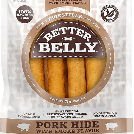 Better Belly Pork Hide Rolls with Smoke Flavor Small, 20 Count, Digestible Pork Hide for Dogs