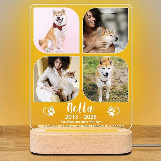 Personalized Pet Memorial Gifts, Dog Memorial Gifts for Loss of Dog, Pet Loss Gifts in Memory of Dog Night Lights, Custom Dog Memorial Plaque, Cat Memorial Photo Frame, Pet Sympathy Gifts