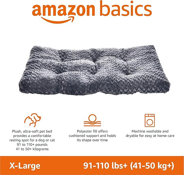 Amazon Basics Cat and Dog Bed and Crate Pad, Machine Washable, Indoor, 46 x 29 x 4 inches, Gray