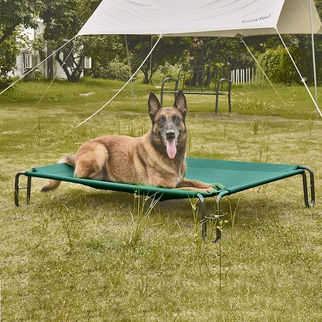 pettycare Elevated Outdoor Dog Bed - Raised Cots Bed for Large Dogs, Waterproof Pet Hammock Easy to Assemble, Cooling Frame Cot with Breathable Teslin Mesh, Durable, Non Slip, Up to 65 lbs,Green