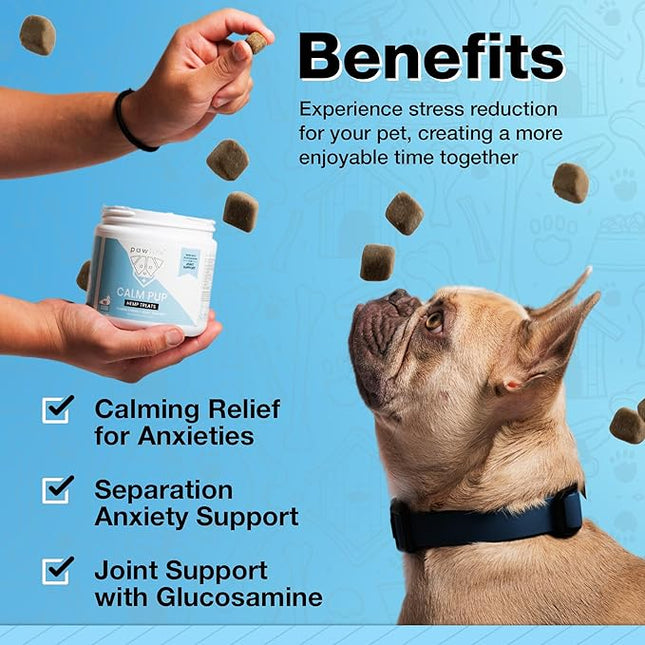 Calming Chews with Organic Hemp Oil| Dog Anxiety Relief & Travel Friendly| Glucosamine to Help with Join Support| 120 Soft Chews & up to 4-Month Supply