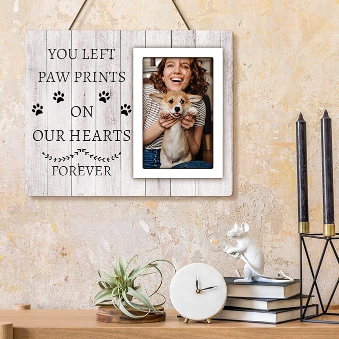 Dog Memorial Picture Frame - Pet Memorial Gifts For Loss Of Dog Sympathy Gift, Remembrance Gift - 4x6 Picture Frame With Paw Prints