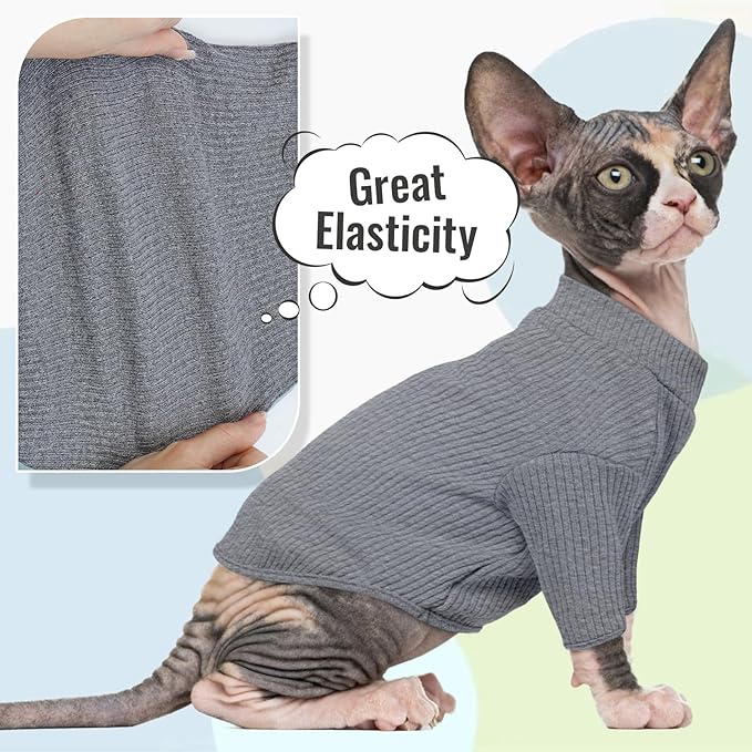 DENTRUN Sphynx Hairless Cats Shirt Pullover Kitten T-Shirts, Breathable Cat Wear Turtleneck Sweater Adorable Cat's Clothes Vest Pajamas Jumpsuit