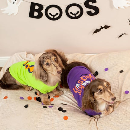 Fitwarm Halloween Spooky Season Dog Shirt, Funny Dog Clothes for Small Dogs Boy Girl, Holiday Doggy Tank Top, Pet Outfit, Purple, Orange, XS