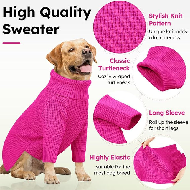 Queenmore Dog Sweaters for Small Dogs Male, Turtleneck Fall Pet Sweaters, Waffle KnitSweater for Doggie, Cat Sweater Puppy Coat, Fuchsia XS