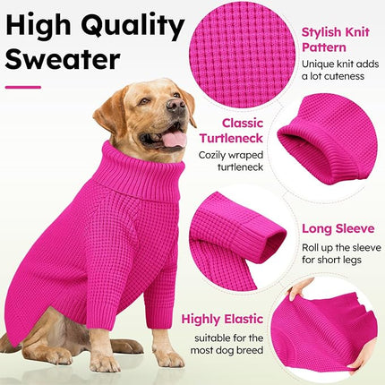 Queenmore Soft Warm Large Dog Sweater, Large Dog Sweaters for Male Dogs, Pet Christmas Sweaters, Extra Large Breeds Kintwear, Turtleneck Pullover Pet Clothes, Fuchsia 3XL