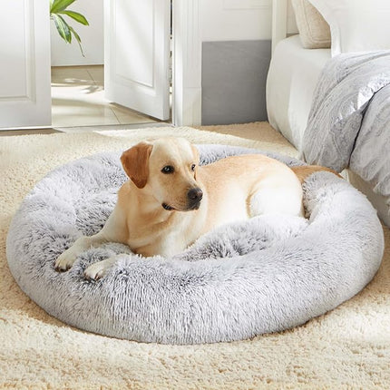 Calming Dog Bed & Cat Bed, Anti-Anxiety Donut Dog Cuddler Bed, Warming Cozy Soft Dog Round Bed, Fluffy Faux Fur Plush Dog Cat Cushion Bed for Small Medium Dogs and Cats (20"/24"/27"/30")