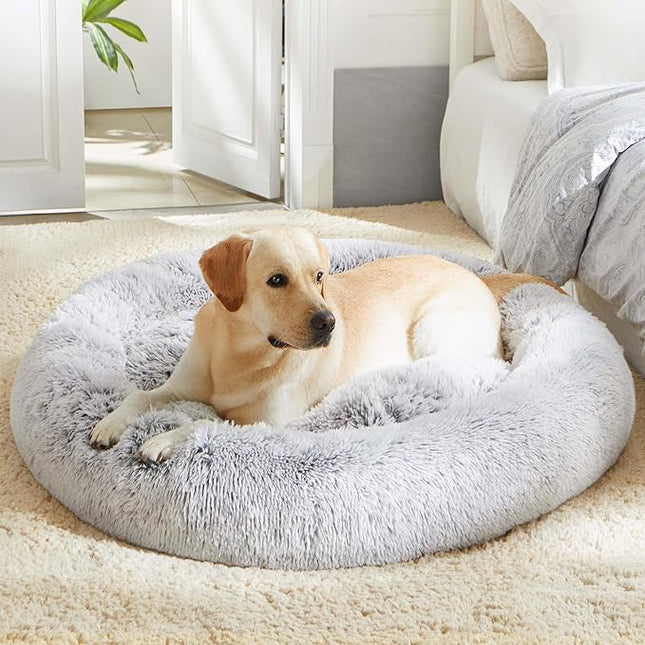 Calming Dog Bed & Cat Bed, Anti-Anxiety Donut Dog Cuddler Bed, Warming Cozy Soft Dog Round Bed, Fluffy Faux Fur Plush Dog Cat Cushion Bed for Small Medium Dogs and Cats (20"/24"/27"/30")