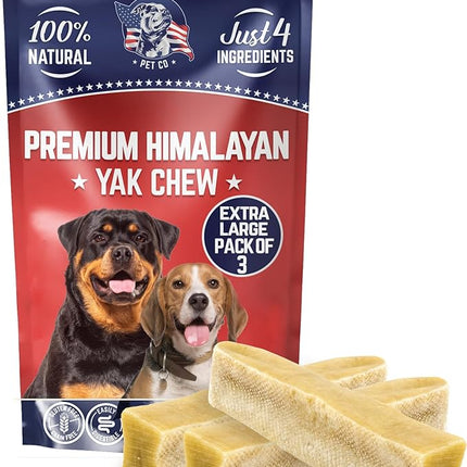 Devil Dog Pet Co. Himalayan Yak Cheese Dog Chews, Extra Large - 3 Pack, 100% Natural & Healthy, Lactose-Free, Long-Lasting Dog Treats, Premium Yak Milk Chew Bones for Dogs