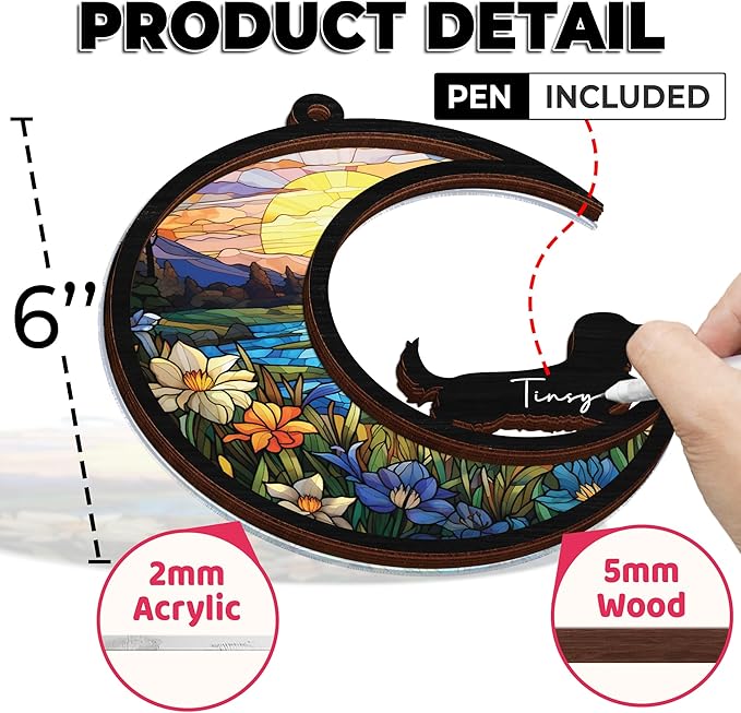 6'' Dachshund Long Hair Memorial Suncatcher, Custom Name, Pet Ornament Window Car Hanging, Sympathy Gift for Loss of Pet, Passed Away Remembrance Gift for Dog Lovers 12-SS1