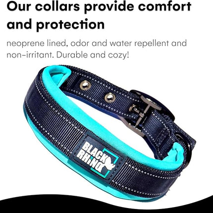 Black Rhino Dog Collars for Medium Dogs - Adjustable Reflective Heavy Duty Dog Collar with Ultra-Soft Neoprene Padding - Weatherproof, Durable, and Comfortable - Ideal for Active Dogs - Aqua and Gray
