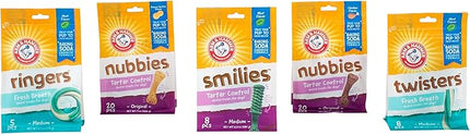 Arm & Hammer for Pets Nubbies Dental Treats for Dogs with Baking Soda and Calcium, Treat Chews Help Fight Bad Breath, Plaque & Tartar without Brushing, Peanut Butter, 20 Pcs, 4pk (Packaging may vary)