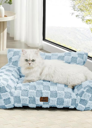 Cat Bed Cats Couch for Puppy and Kitten, Fluffy Pet Couch Small Dog Sofa Bed, Supportive Cat Sofa for Indoor Cats, Washable Cover & Non-Slip, 26 inch, Blue