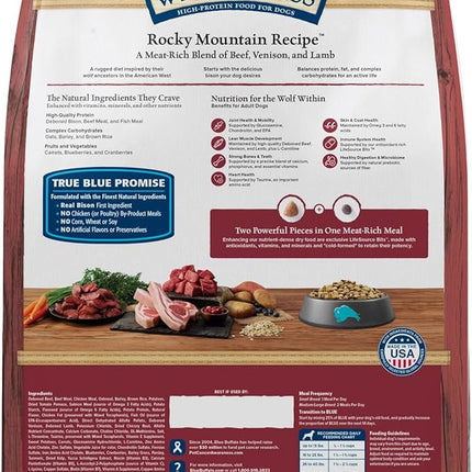 Blue Buffalo Wilderness High-Protein Rocky Mountain Recipe Dry Food for Large Breed Adult Dogs, Red Meat & Grains, 28-lb. Bag