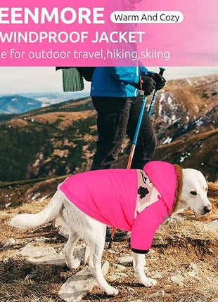 Queenmore Warm Dog Winter Coat, Cold Weather Waterproof Snow Jacket with Reflective Hoodie, Long Sleeves for Small to Large Dogs