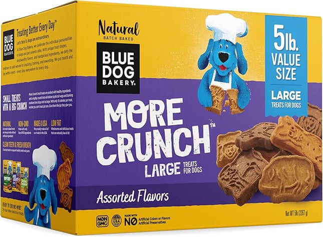 Blue Dog Bakery More Crunch Assorted Flavors, Dog Biscuits, Healthy Treats, All Natural, Bacon, Chicken, Cheese, Peanut Butter, 5 lb (Pack of 1)