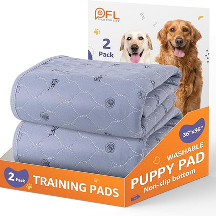 Washable Pee Pads for Dogs, 2Pack Puppy Pads Washable,Absorbent Reusable Whelping Pads, Non-Slip Dog Mats with Bone Print for Floor Protector, Couch Cover, Crate, Potty Training 36x36