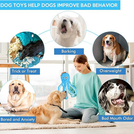 Squeaky Dog Toys Octopus Stuffed Crinkle Toy, Puppy Chew Toys for Teething, Durable Tug of War Interactive Plush Dog Toys for Puppies Small, Medium, and Large Dogs