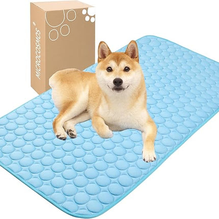 MICROCOSMOS Summer Cooling Mat & Sleeping Pad- Water Absorption Top, Materials Safe, Easy Carry, EZ Clean. Keep Cooling for Pets, Kids and Adults.(Blue, 48" x24")