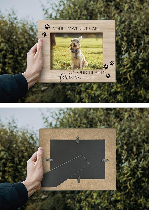 FONDCANYON Your Pawprints are Forever in Our Heart Pet Memory Picture Photo Frame,Pet Dog Cat Memorial Picture Frames,Pet Loss Sympathy Gift,Passed Away Dog Memorial Gifts(5x7 Inch Photo) (Color3)