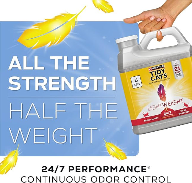 Purina Tidy Cats LightWeight 24/7 Performance Odor control, Multi-Cat, Clumping, 99.9 Percent Dust Free Cat Litter - 6 lb. Jug